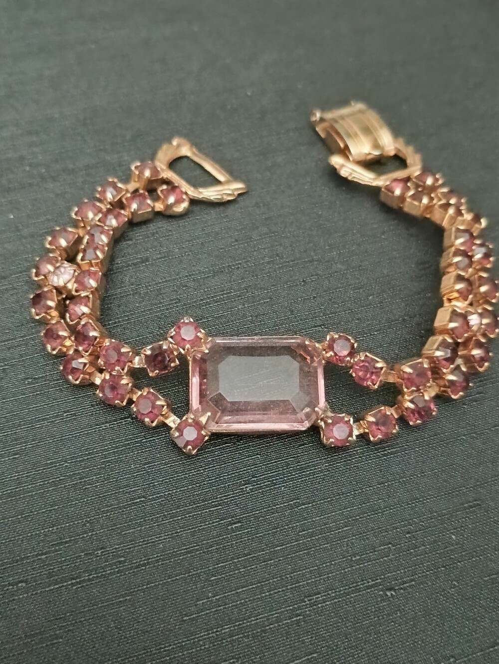 Vintage Pink And Amethyst Glass Stone Bracelet 7 " - Elegant Women's Jewelry